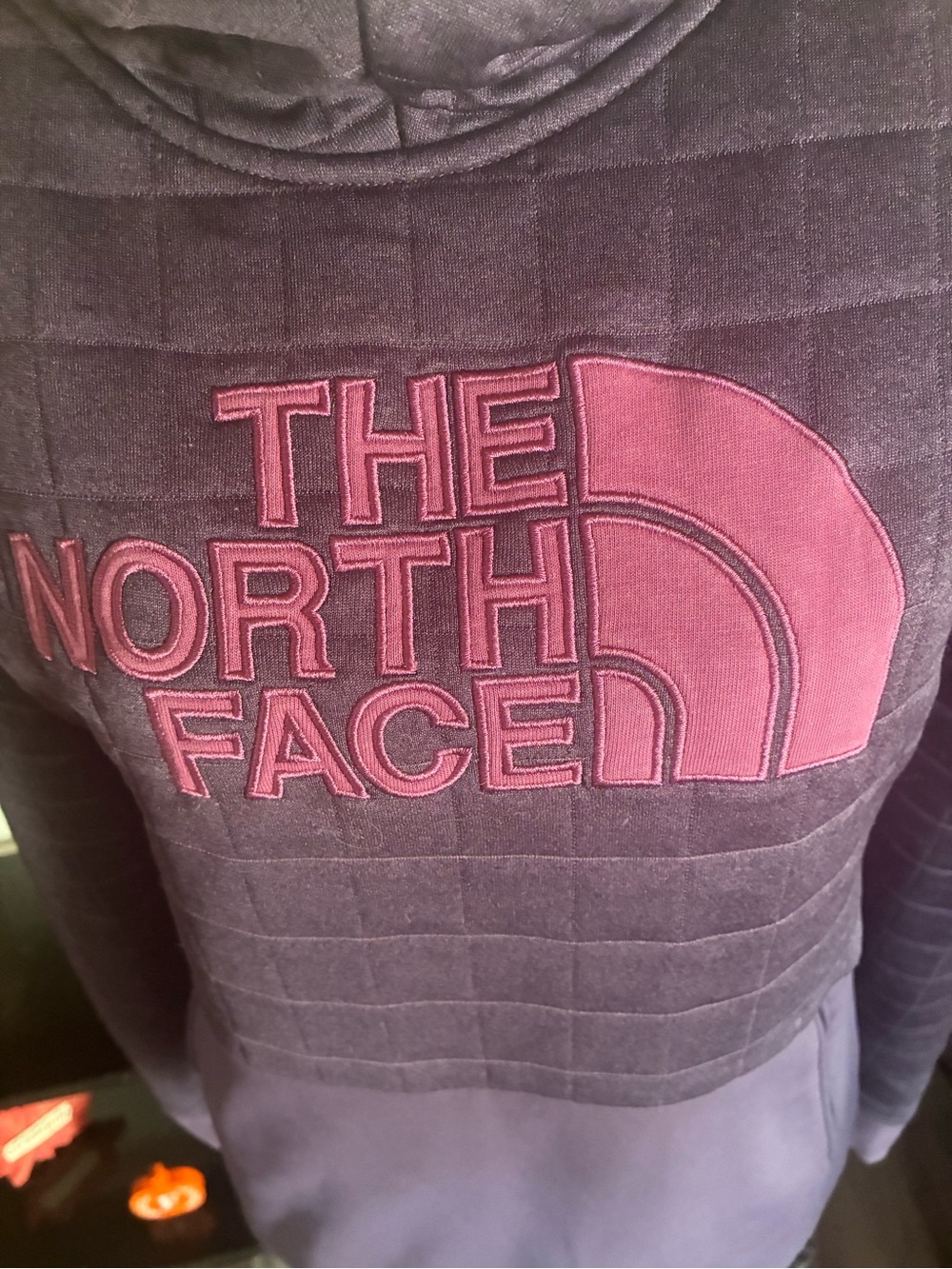 The North Face Women's Dark Purple Quilted Pullover Hoodie with Pink Logo - Picture 8 of 11